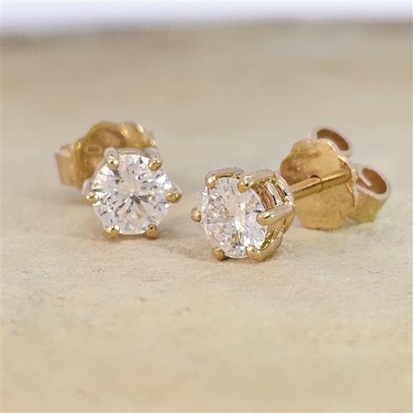 Diamant Ohrstecker 750 Gold - Gelbgold, 6 Krappen, 0,80 ct - 2 Brillanten IF/F - Luxus Ohrschmuck Damen