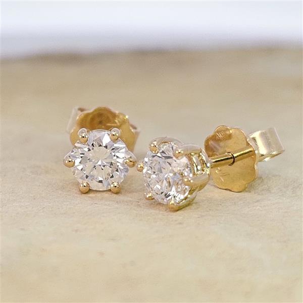 Diamant Ohrstecker 750 Gold - Gelbgold, 6 Krappen, 1,02 ct - 2 Brillanten IF/F - Luxus Ohrschmuck Damen