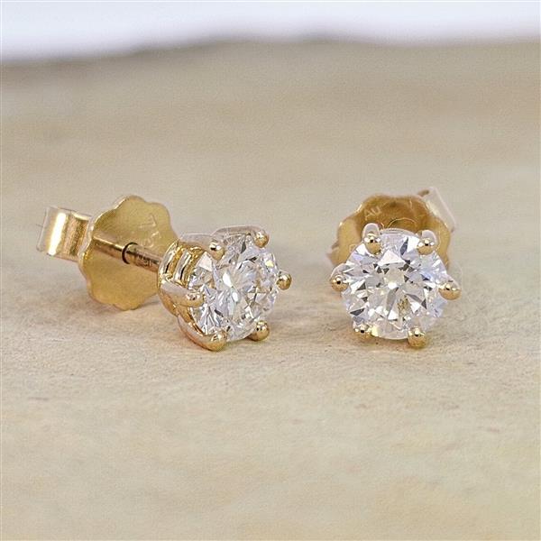 Diamant Ohrstecker 750 Gold - Gelbgold, 6 Krappen, 1,02 ct - 2 Brillanten IF/F - Luxus Ohrschmuck Damen