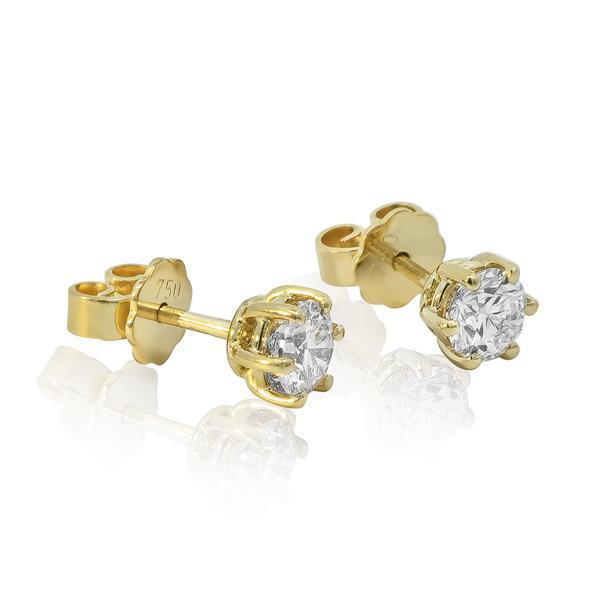Diamant Ohrstecker 750 Gold - Gelbgold, 6 Krappen, 1,02 ct - 2 Brillanten IF/F - Luxus Ohrschmuck Damen