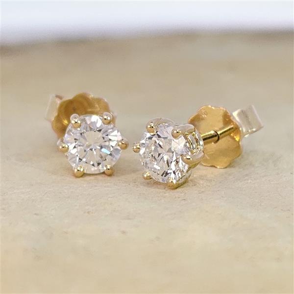 Diamant Ohrstecker 750 Gold - Gelbgold, 6 Krappen, 1,02 ct - 2 Brillanten IF/F - Luxus Ohrschmuck Damen