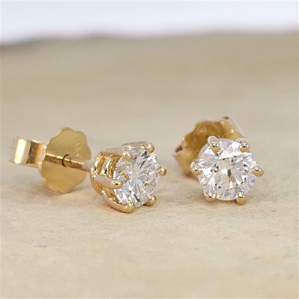 Diamant Ohrstecker 750 Gold - Gelbgold, 6 Krappen, 1,02 ct - 2 Brillanten IF/F - Luxus Ohrschmuck Damen