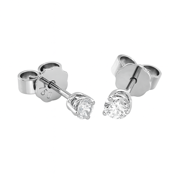 Diamant Ohrstecker 750 Gold - Weißgold, 3 Krappen, 0,42 ct - 2 Brillanten IF/F - Luxus Ohrschmuck Damen