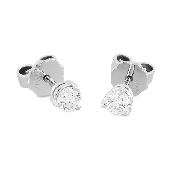 Diamant Ohrstecker 750 Gold - Weißgold, 3 Krappen, 0,42 ct - 2 Brillanten IF/F - Luxus Ohrschmuck Damen