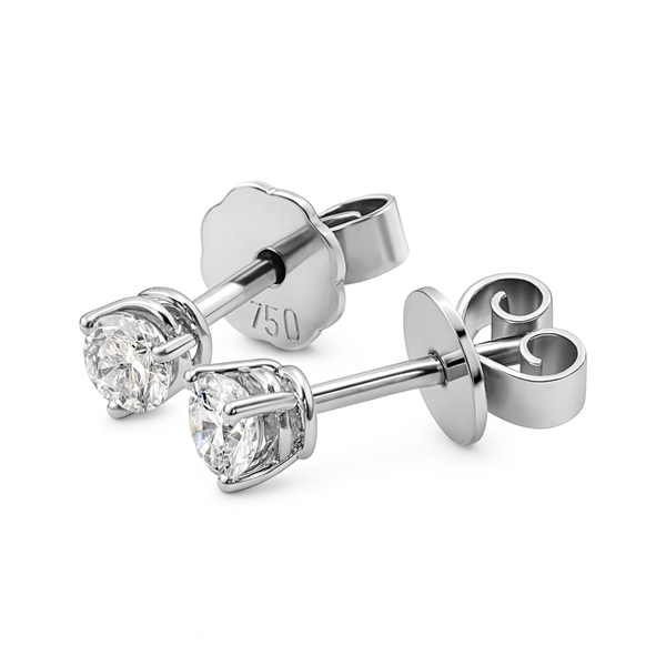 Diamant Ohrstecker 750 Gold - Weißgold, 3 Krappen, 0,42 ct - 2 Brillanten IF/F - Luxus Ohrschmuck Damen