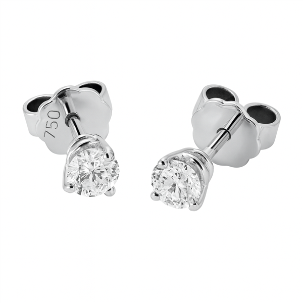 Diamant Ohrstecker 750 Gold - Weißgold, 3 Krappen, 0,42 ct - 2 Brillanten IF/F - Luxus Ohrschmuck Damen