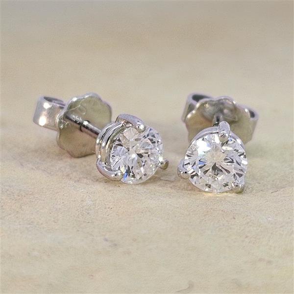 Luxus Diamant Ohrstecker 750 Gold (IF/F) - Weißgold, 3 Krappen, 1,02 ct - lupenrein, echter Brillantschmuck