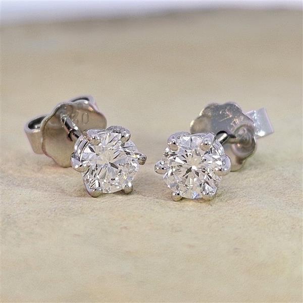 Luxus Diamant Ohrstecker 750 Gold (IF/F) - Weißgold, 6 Krappen, 0,80 ct - lupenrein, echter Brillantschmuck