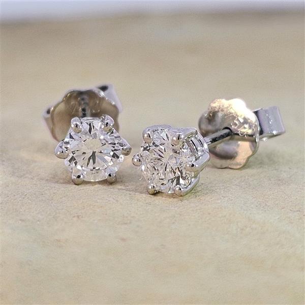 Luxus Diamant Ohrstecker 750 Gold (IF/F) - Weißgold, 6 Krappen, 1,02 ct - lupenrein, echter Brillantschmuck