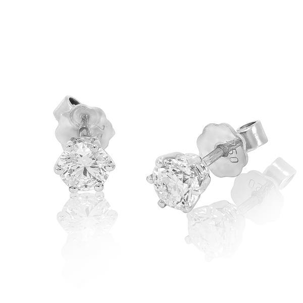 Luxus Diamant Ohrstecker 750 Gold (IF/F) - Weißgold, 6 Krappen, 1,02 ct - lupenrein, echter Brillantschmuck