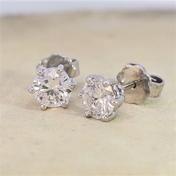 Luxus Diamant Ohrstecker 750 Gold (IF/F) - Weißgold, 6 Krappen, 1,02 ct - lupenrein, echter Brillantschmuck