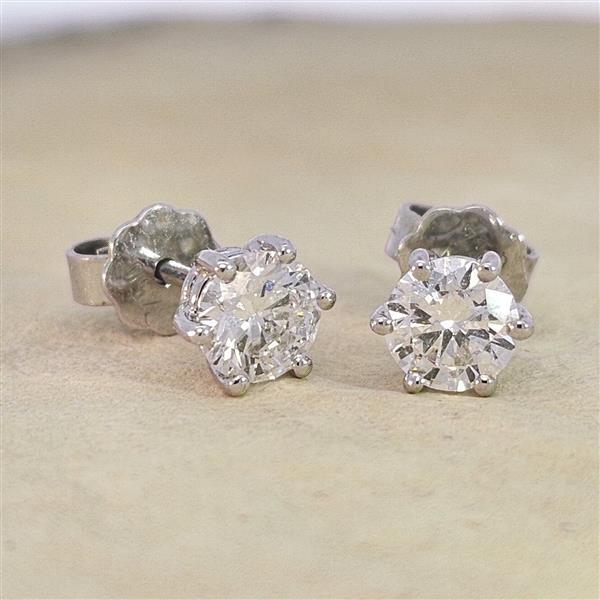 Luxus Diamant Ohrstecker 750 Gold (IF/F) - Weißgold, 6 Krappen, 1,02 ct - lupenrein, echter Brillantschmuck