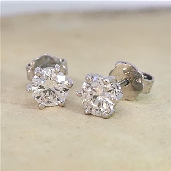 Luxus Diamant Ohrstecker 750 Gold (IF/F) - Weißgold, 6 Krappen, 1,02 ct - lupenrein, echter Brillantschmuck
