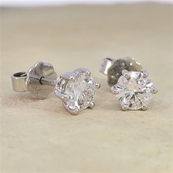 Luxus Diamant Ohrstecker 750 Gold (IF/F) - Weißgold, 6 Krappen, 1,27 ct - lupenrein, echter Brillantschmuck