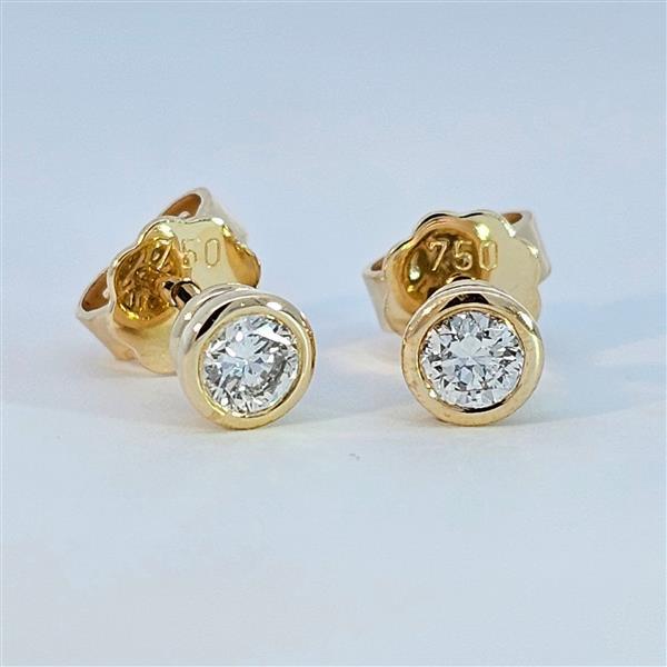 Diamant Ohrstecker 750 Gold - Gelbgold, Zarge, 0,44 ct - 2 Brillanten IF/F - Luxus Ohrschmuck Damen