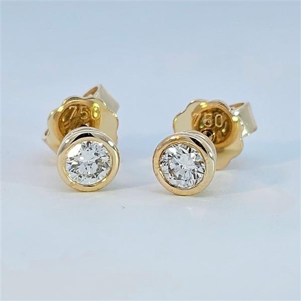 Diamant Ohrstecker 750 Gold - Gelbgold, Zarge, 0,44 ct - 2 Brillanten IF/F - Luxus Ohrschmuck Damen