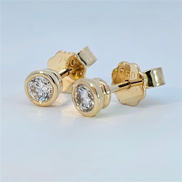 Diamant Ohrstecker 750 Gold - Gelbgold, Zarge, 0,44 ct - 2 Brillanten IF/F - Luxus Ohrschmuck Damen