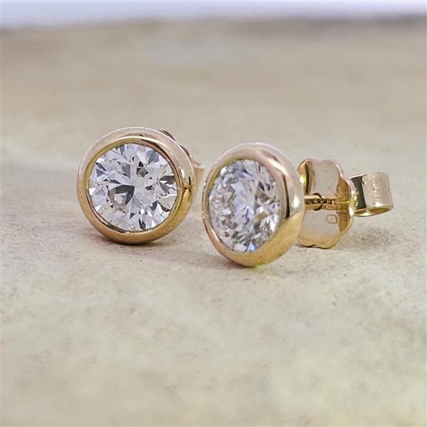 Diamant Ohrstecker 750 Gold - Gelbgold, Zarge, 1,61 ct - 2 Brillanten IF/F - Luxus Ohrschmuck Damen