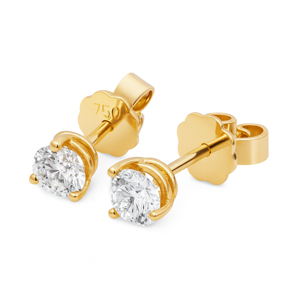 Diamant Ohrstecker 750 Gold - Gelbgold, 3 Krappen, 0,60 ct - 2 Brillanten IF/F - Luxus Ohrschmuck Damen