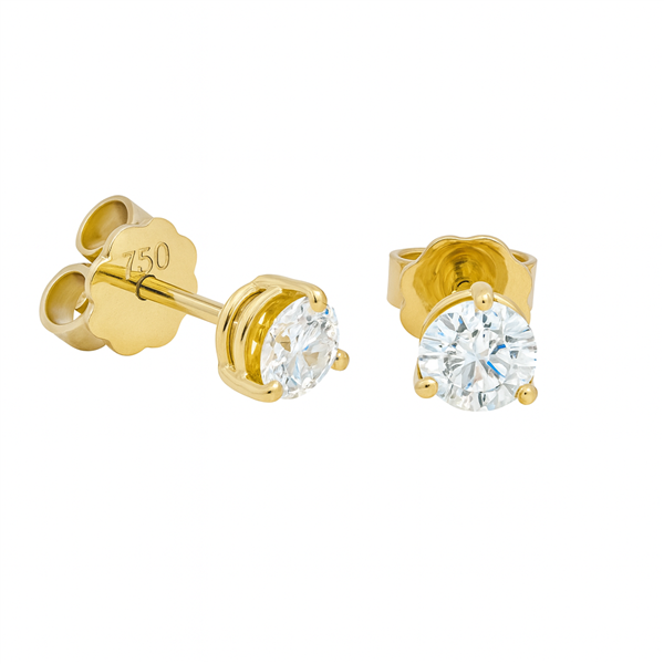 Diamant Ohrstecker 750 Gold - Gelbgold, 3 Krappen, 0,60 ct - 2 Brillanten IF/F - Luxus Ohrschmuck Damen