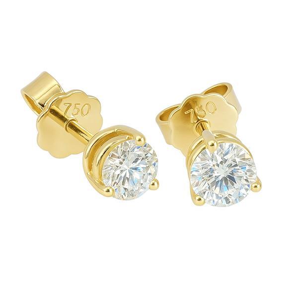 Diamant Ohrstecker 750 Gold - Gelbgold, 3 Krappen, 0,70 ct - 2 Brillanten IF/F - Luxus Ohrschmuck Damen